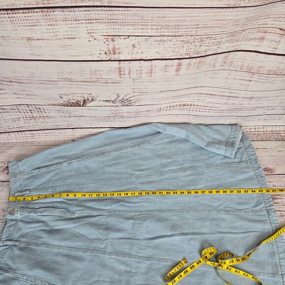Zara Jean Maxi Skirt XL Light Blue Denim Pockets Zip Closure Minimalist Casual - Picture 13 of 14